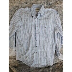 Lacoste Men's Button-Down Shirt Size 44 Plaid Blue Cotton Long Sleeve Casual